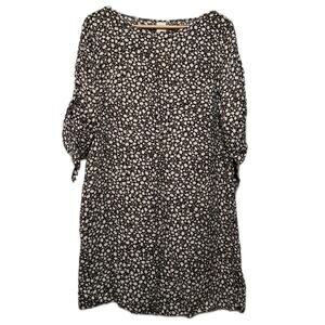 NWT HM Half Sleeve Mini Dress Womens 14 Brown Cream Ditsy Floral Pullover Boho
